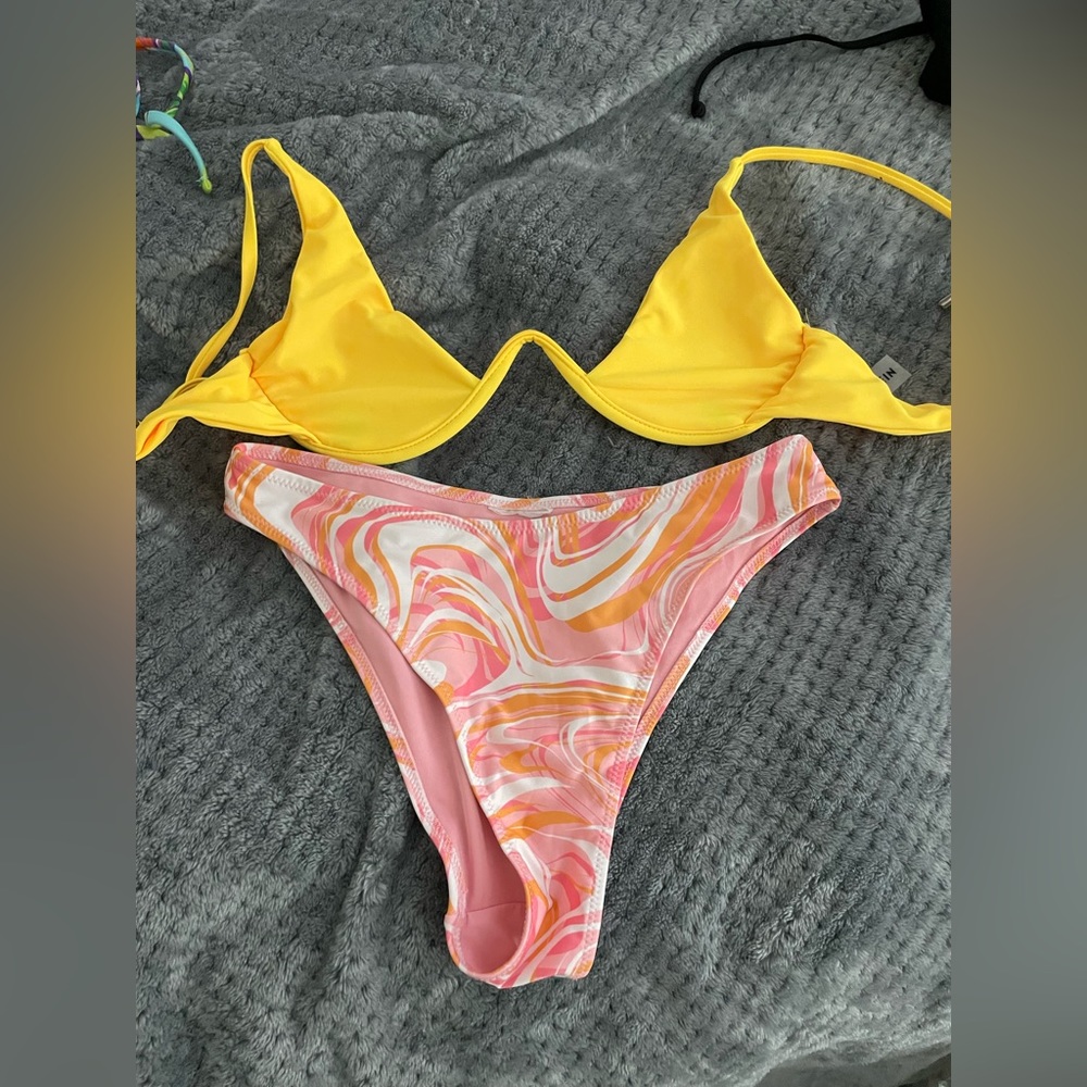 yellow pink bikini